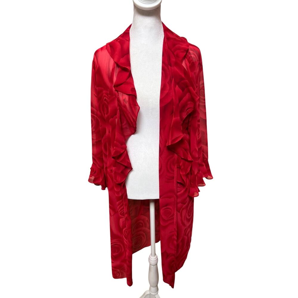 Natori Vintage Maxi Robe Kimono Red roses Loungewear Size XS-M